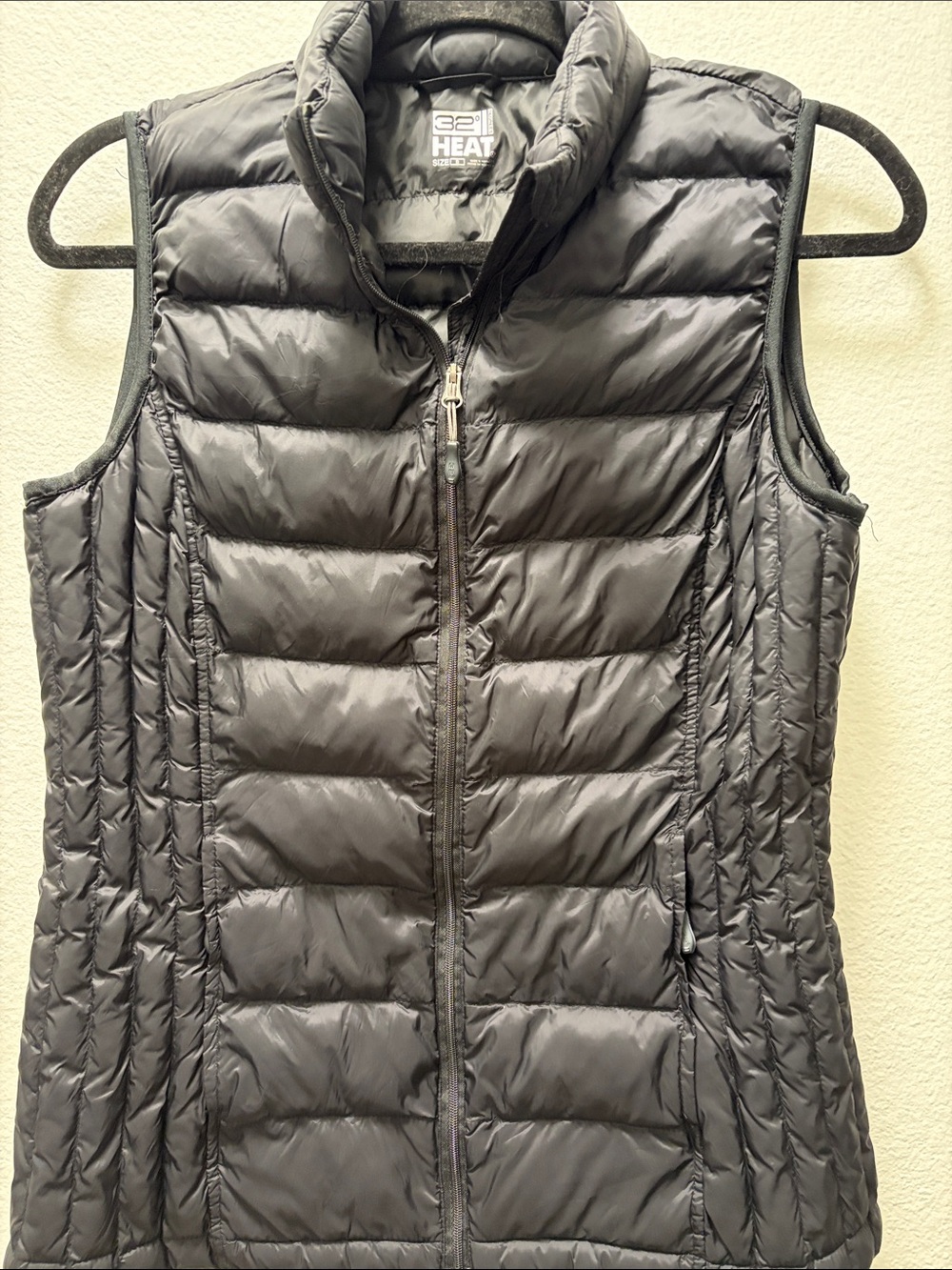 32 Degrees Women's Black Quilted Puffer Vest with Stand Collar